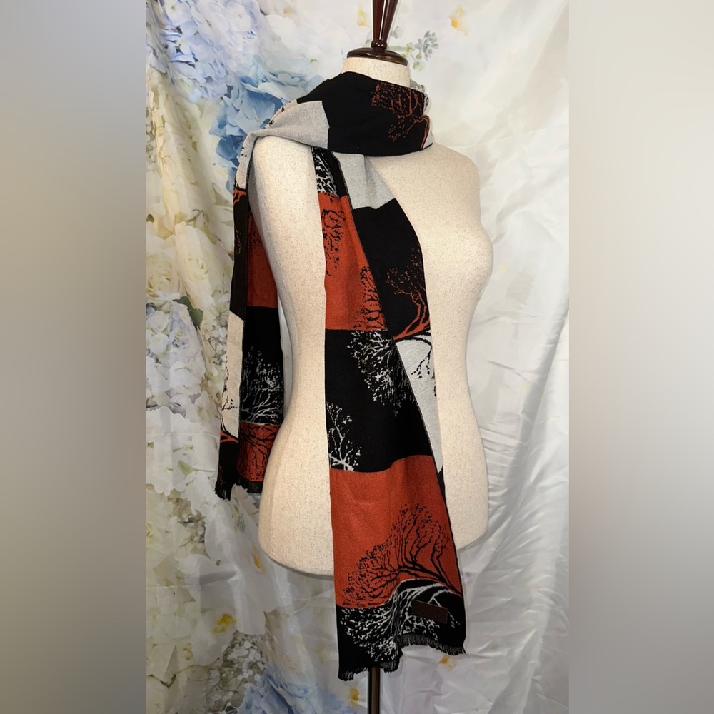 Gallery Black and Orange Tree Design Scarf